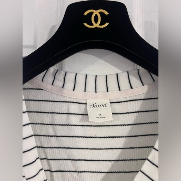 Soma French Terry Pullover Loungewear Top White & Black Stripe Tunic Top Size M - Picture 9 of 13